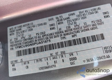 2023 Ford Escape Active from USA, damaged, VIN 1FMCU9GN0PUA51875